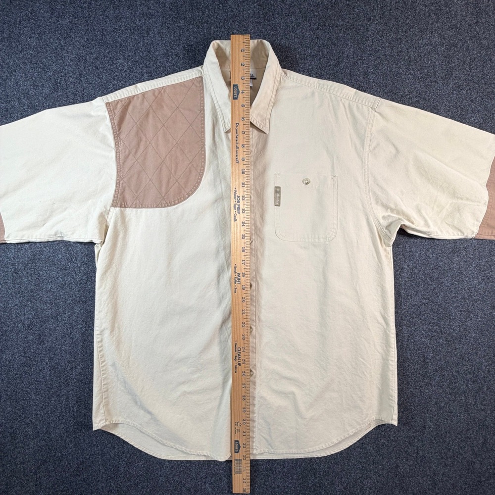 Columbia Mens Shooting Shirt Beige Tan Quilted Shoulder Patch Cotton Size L - Picture 3 of 13